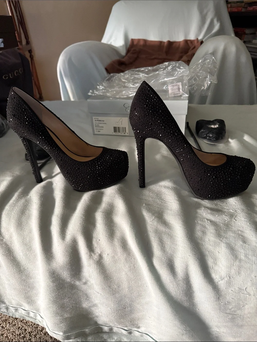Jessica Simpson Black Crystal Platform Pumps